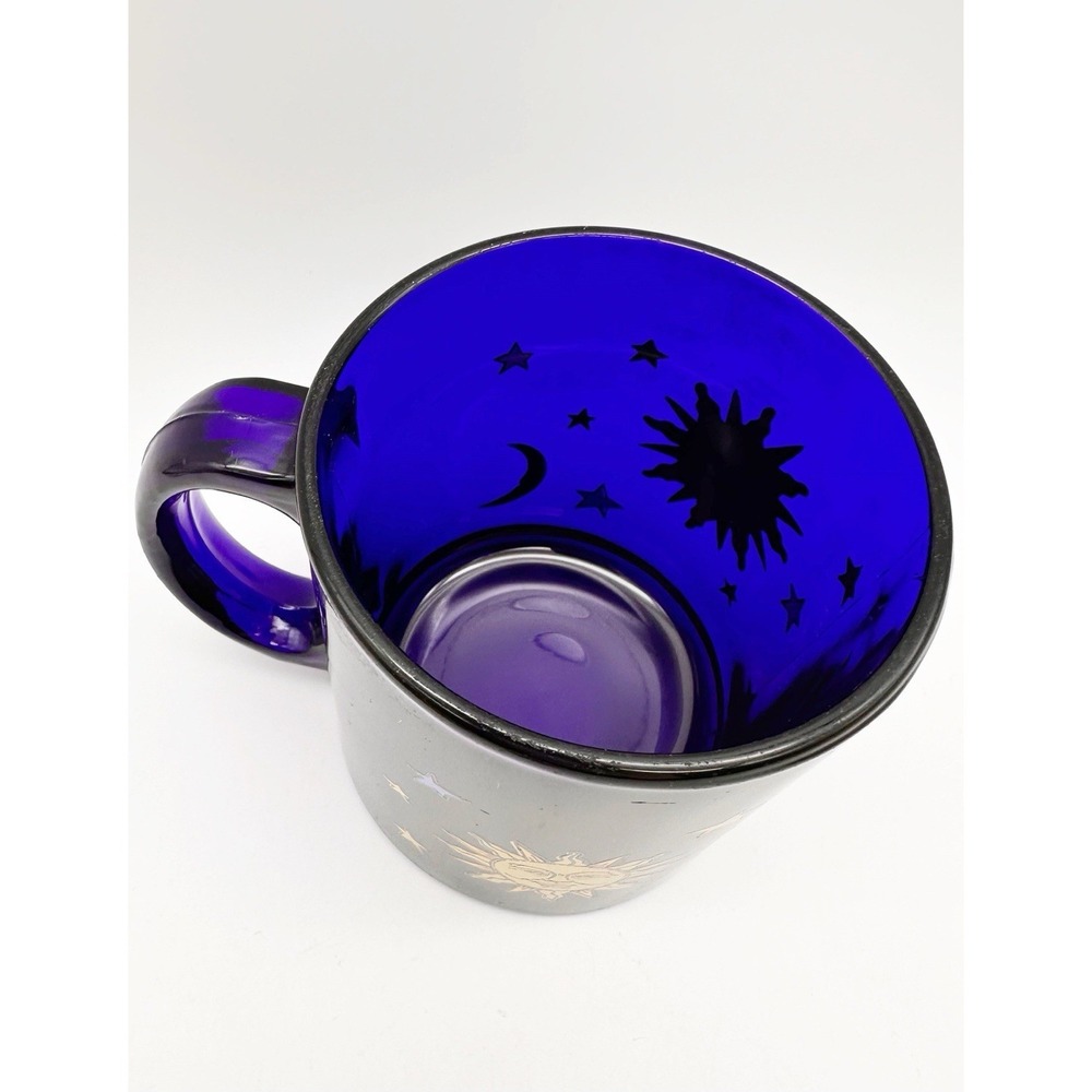 Vintage 90's Libbey Cobalt Blue Celestial Sun & Moon Mug FRIENDS USA Excel Cond - Picture 4 of 7